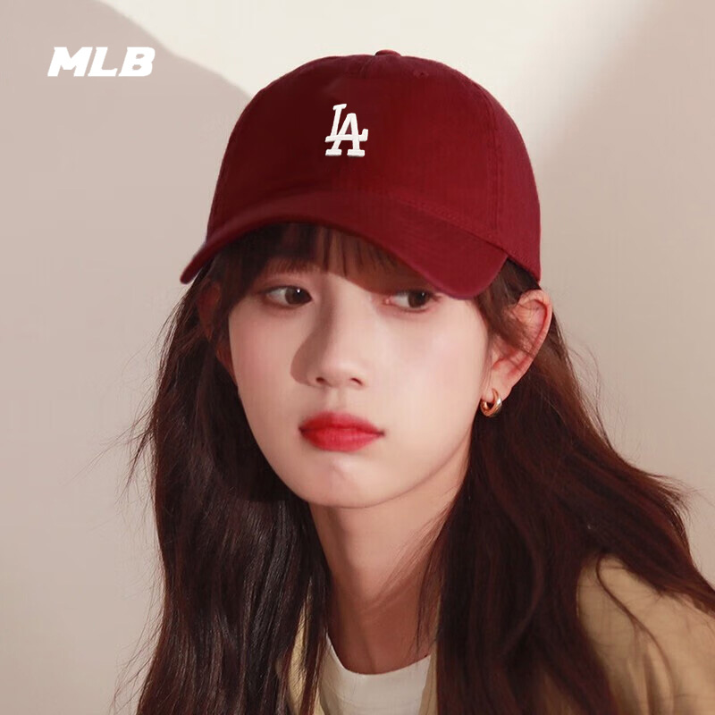 MLB官方棒球帽女帽2024新款遮阳帽运动帽酒红色帽子鸭舌帽潮CP77