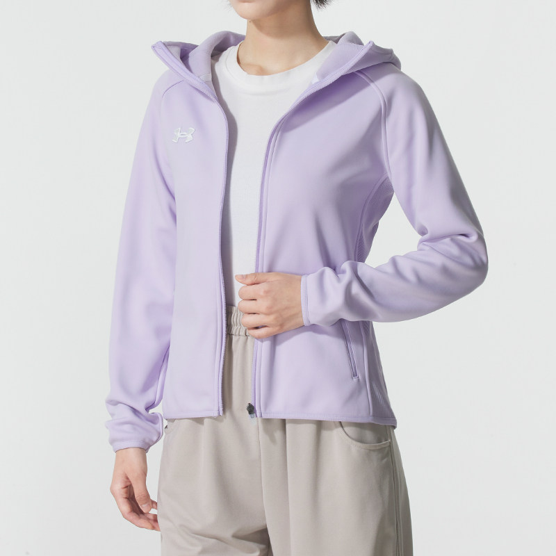 安德玛外套女运动休闲摇粒绒保暖连帽针织夹克衫25600405-566