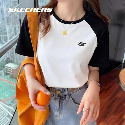 茵特丨斯凯奇拼接撞色短袖T恤男圆领休闲运动服上衣半袖P225U119