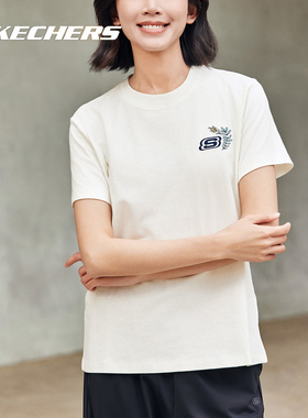 斯凯奇短袖女t恤春季女子透气半袖跑步休闲白色运动上衣L223W125