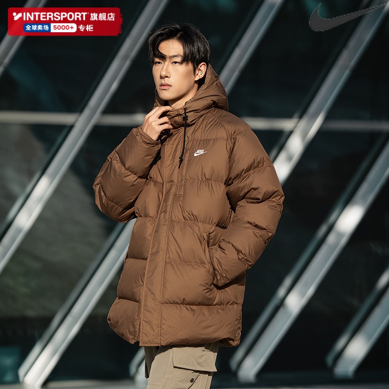 耐克羽绒服男装2025新款运动服中长款加厚保暖鸭绒连帽夹克外套
