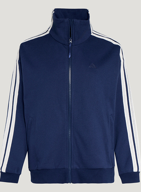 adidas阿迪达斯蓝色三条纹休闲外套女装2026春女立领夹克 KS2816