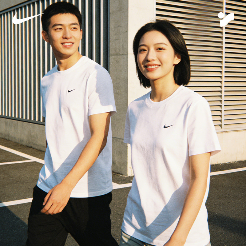 Nike耐克情侣装男女短袖正品纯棉白色宽松休闲运动T恤BV0508-100