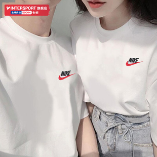 白色纯棉半袖 宽松透气休闲运动短袖 上衣 夏季 NIKE耐克情侣T恤男士