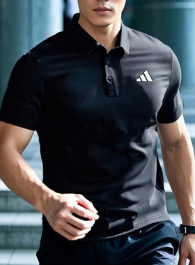 阿迪达斯衬衫短袖男 FAB POLO衫新款潮流黑色休闲运动T恤HR8730
