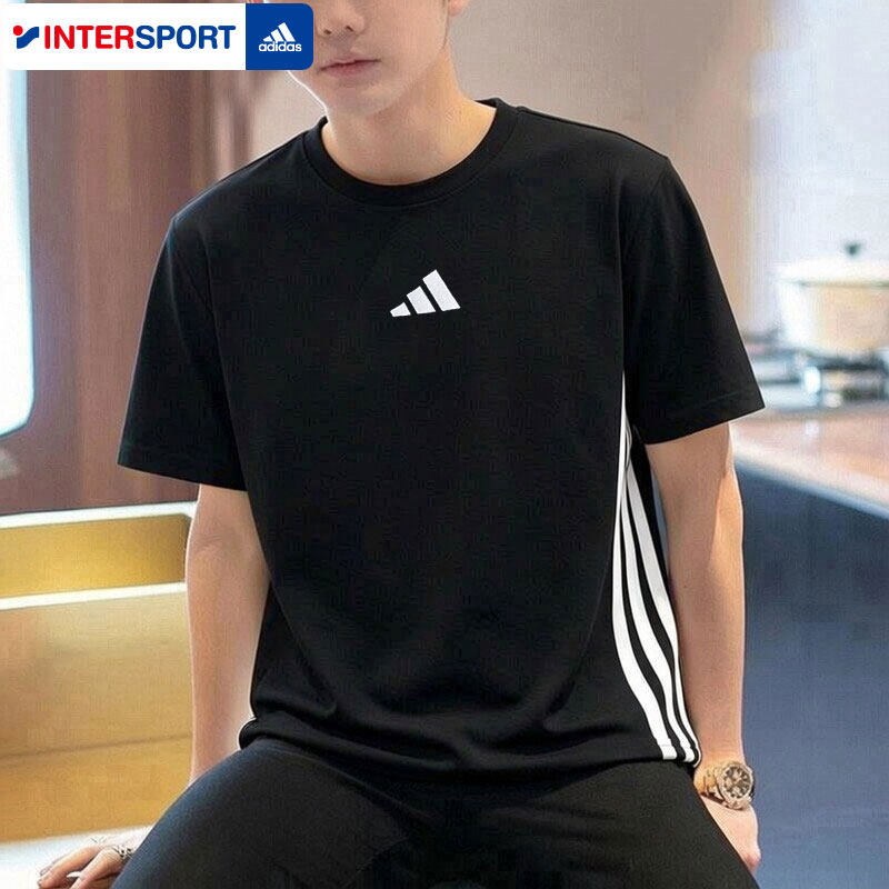 阿迪达斯短袖男装2026夏季新款运动服纯棉半袖上衣三条杠休闲T恤
