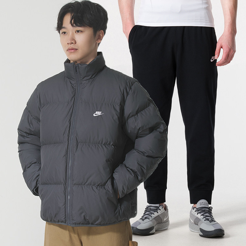 NIKE耐克运动套装男装秋冬新款防风立领羽绒服外套束脚长裤子卫裤