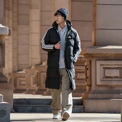 阿迪达斯连帽羽绒服男装冬季拒风保暖户外保暖长款套运动服KC2497