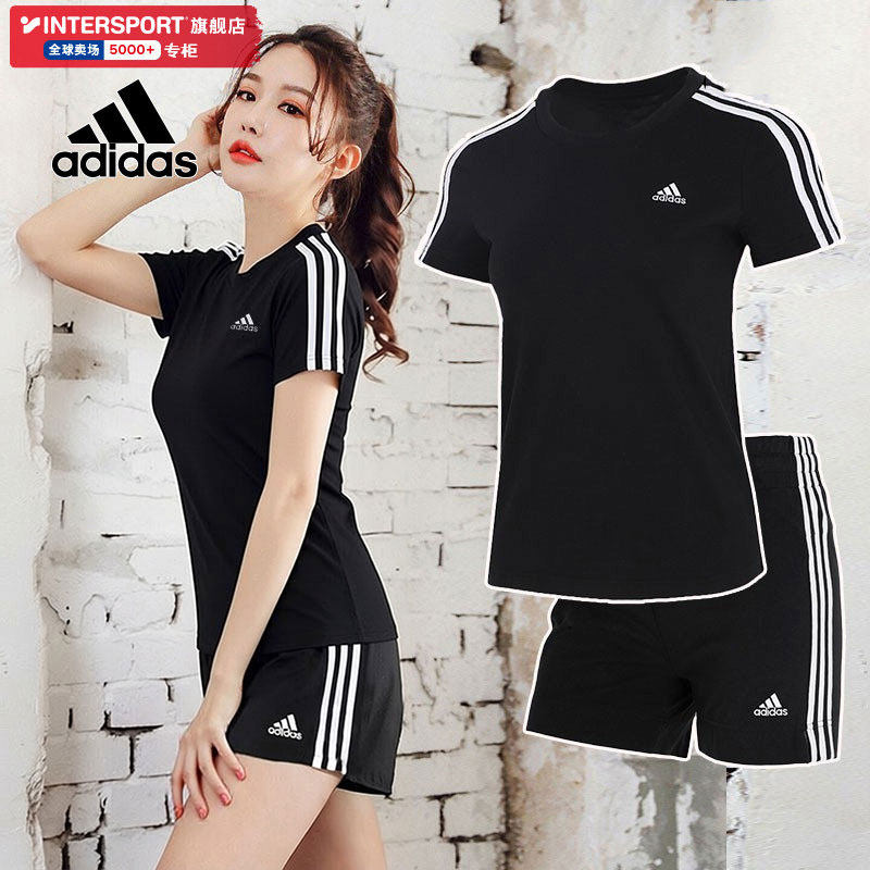adidas阿迪达斯运动套装女款夏季新款短袖t恤短裤修身休闲运动服