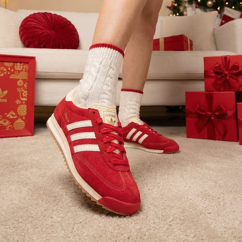 阿迪达斯男鞋女鞋红色新年款德训鞋2026春季新款运动休闲鞋JQ9823