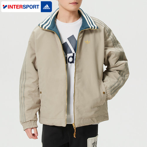 阿迪达斯LNY新年款双面穿立领棉衣外套男上衣三叶草休闲运动棉服
