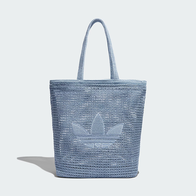 Adidas三叶草正品男女logo编织镂空格子布休闲单肩包拎包 KW2006