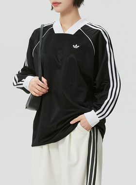 阿迪达斯三叶草黑色长袖T恤女装2026夏季新款打底衫运动服KD2897