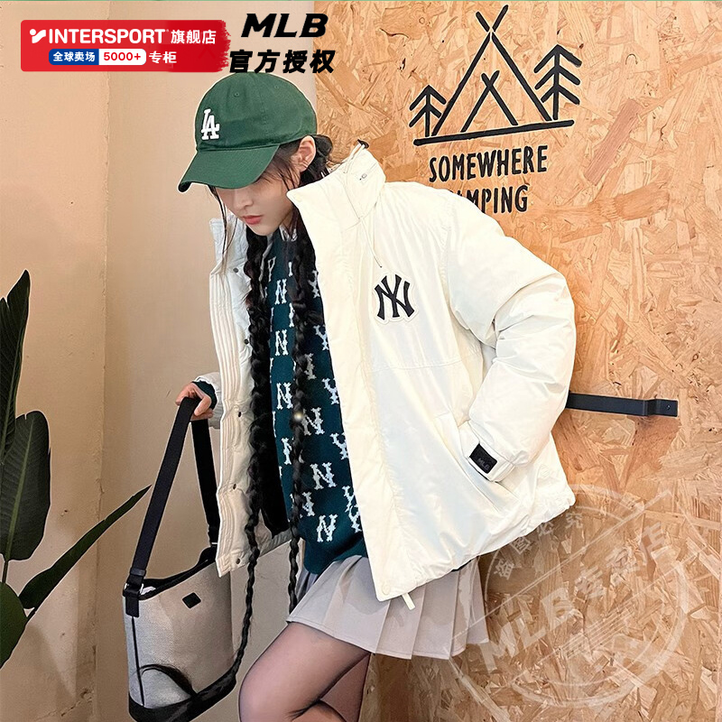 MLB男女款羽绒服休闲运动夹克防风保暖白色连帽保暖外套3ADJB1126