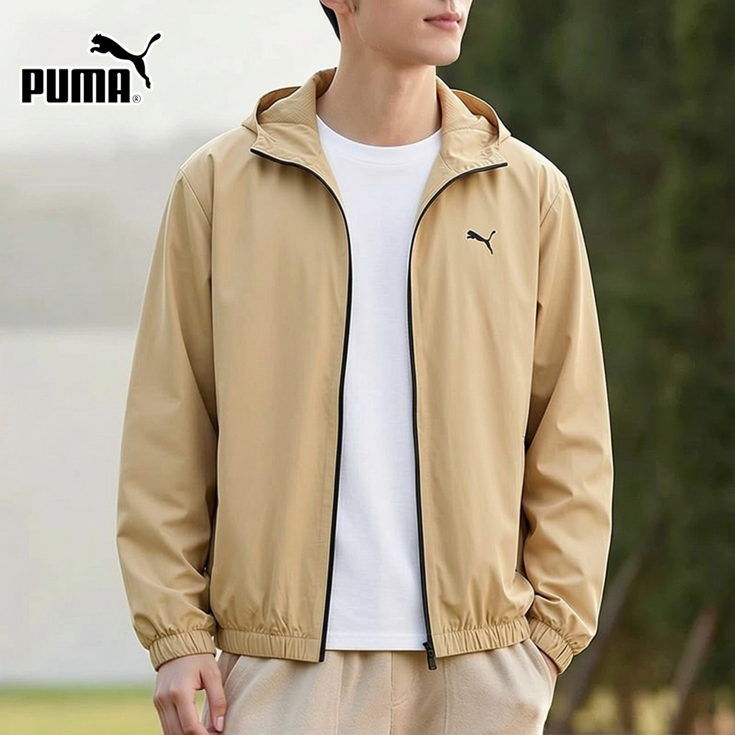茵特丨Puma彪马连帽外套男2026夏季新款梭织网衬夹克卡其色运动服