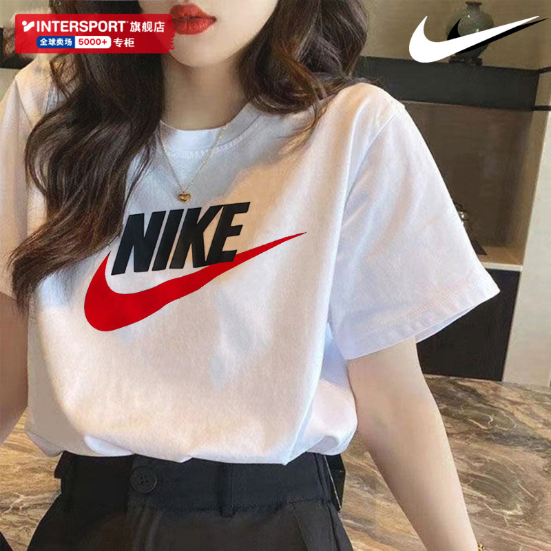 Nike耐克纯棉白色短袖女夏季新款情侣透气圆领运动半袖男装T恤衫