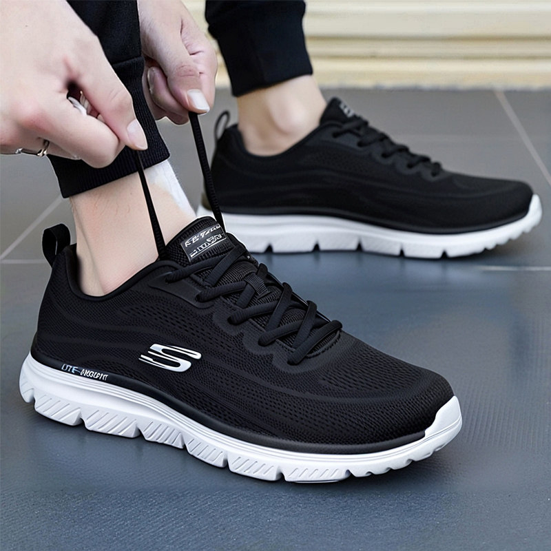 斯凯奇官方正品男鞋跑步鞋2025冬季新款网面健步鞋减震透气运动鞋