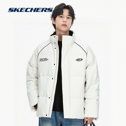 Skechers斯凯奇冬季男女款羽绒短款立领防风梭织保暖外套P424U041