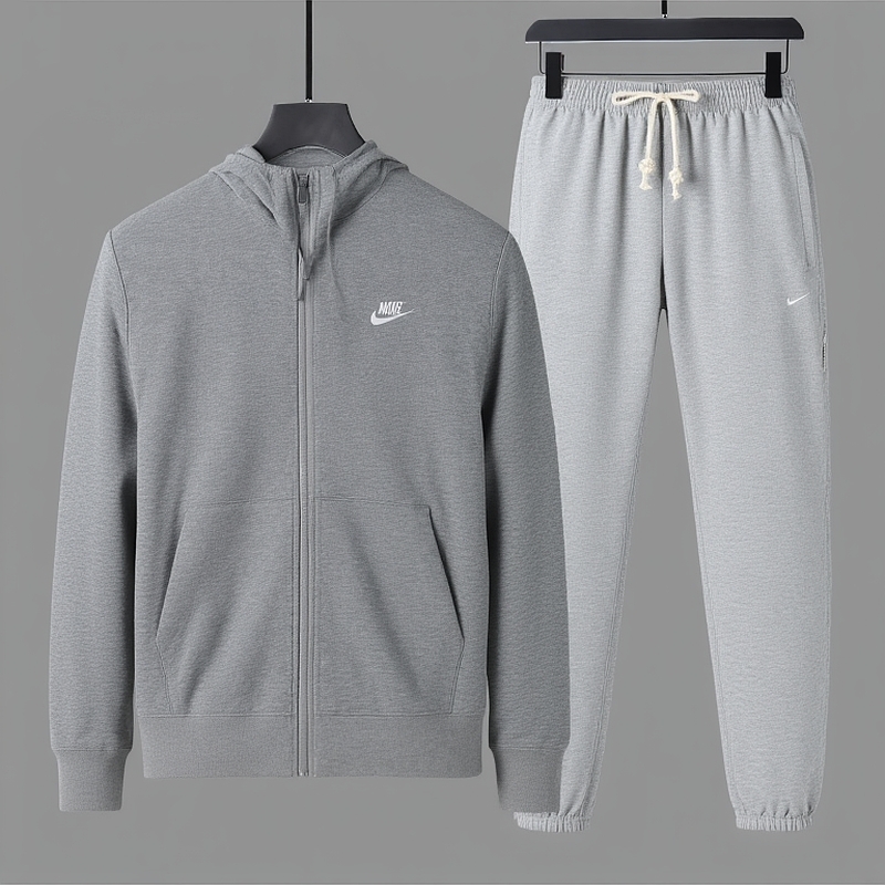 耐克nike衣服男款运动秋季穿搭灰色休闲运动外套开衫上衣长裤套装