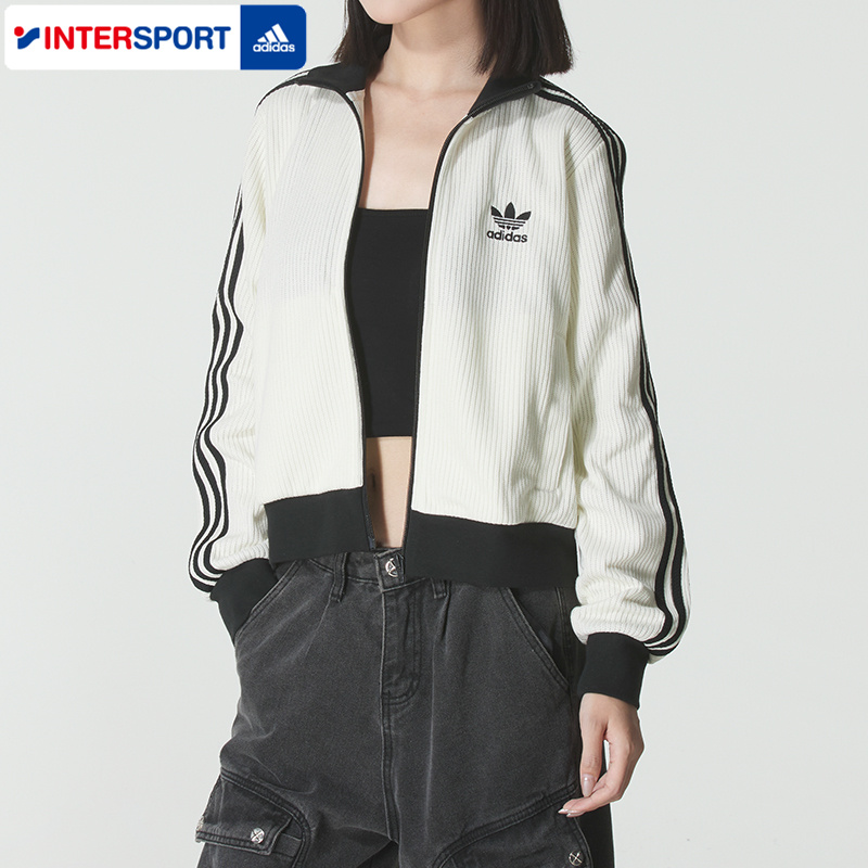 阿迪达斯三叶草女装2025冬季新款运动休闲服针织上衣宽松立领夹克