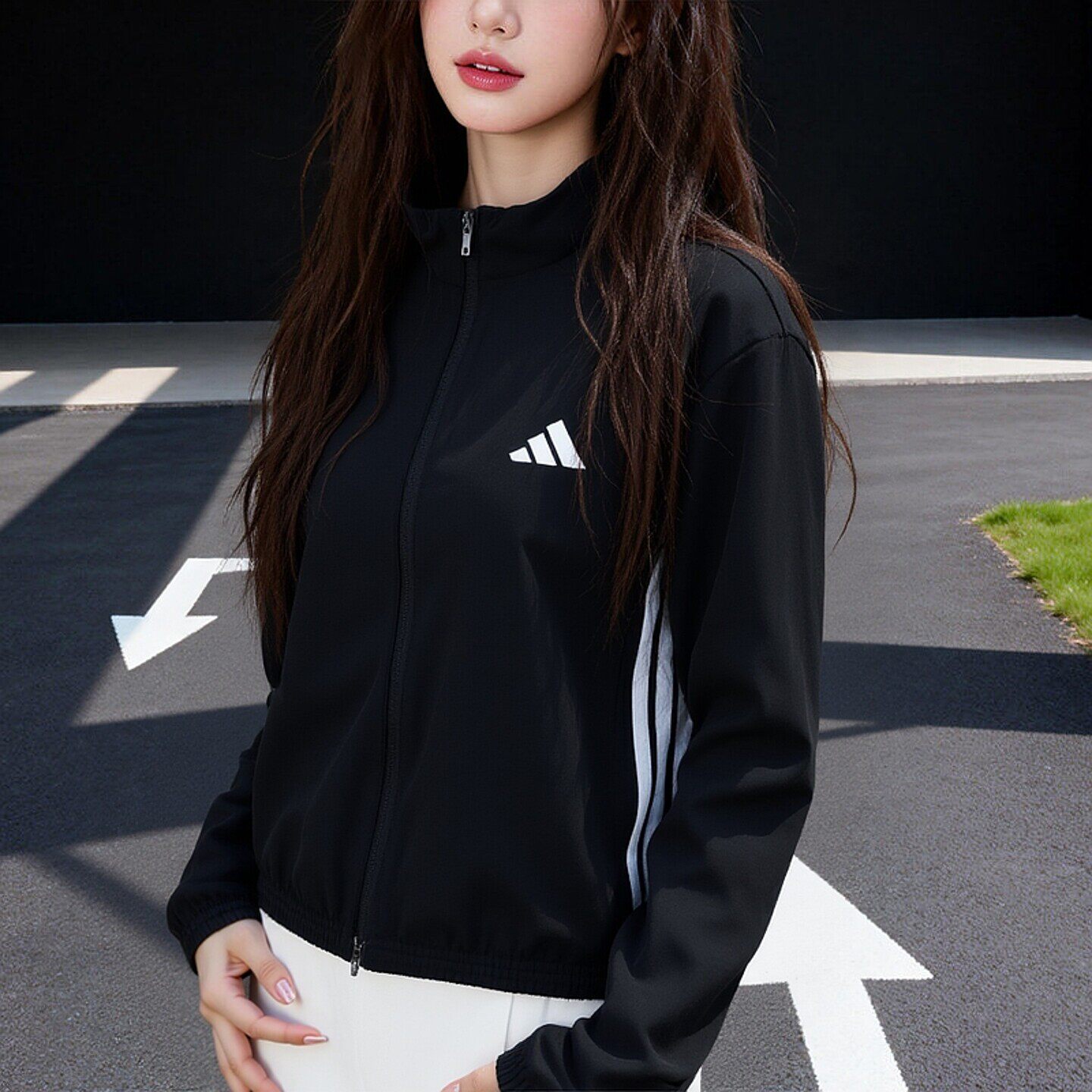 阿迪达斯外套女款官方正品秋季新款运动服黑色快干外套休闲夹克
