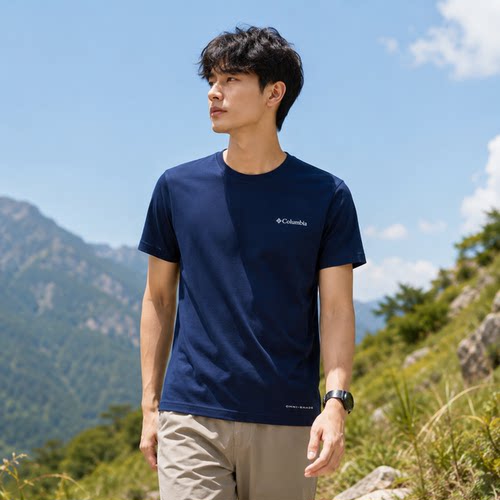 茵特丨哥伦比亚蓝色速干T恤男体恤上衣运动服户外休闲短袖AE0805