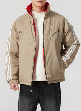 阿迪达斯三叶草棉服男子秋冬运动休闲双面穿立领夹克外套KA0822