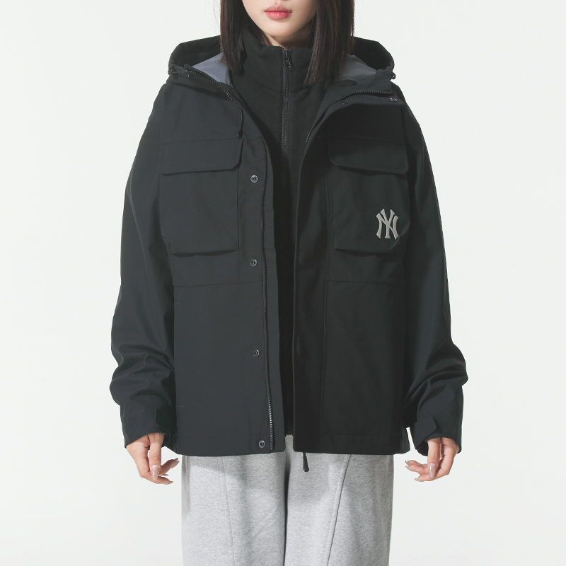 MLB官方NY黑色防风衣夹克男女装2025秋季新款运动服外套3AWJB0156