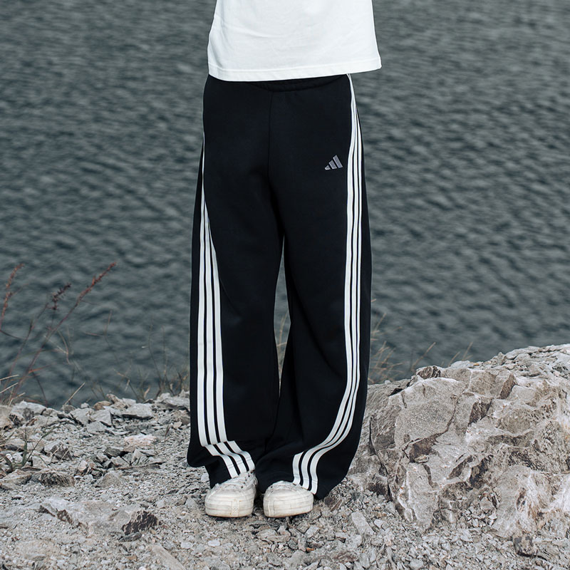 阿迪达斯女裤阔腿直筒针织运动裤