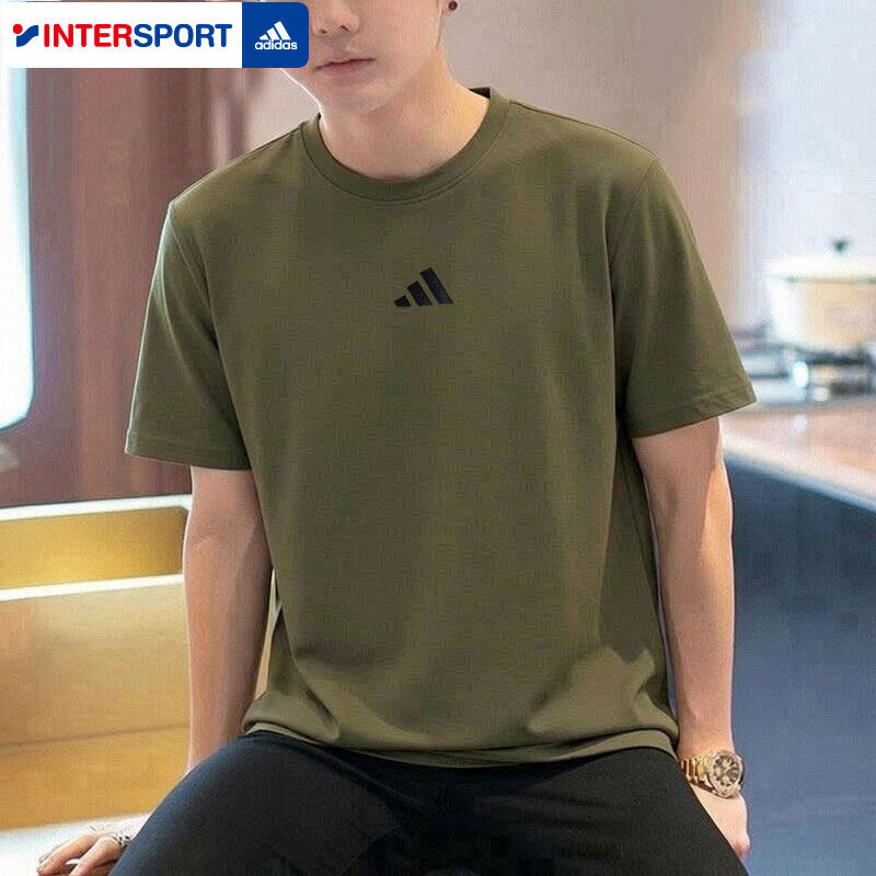 阿迪达斯官方正品短袖男夏季新款绿色半袖上衣服男士纯棉运动T恤