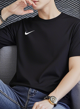 NIKE耐克速干T恤男士跑步健身运动服短袖黑色透气圆领半袖IB8640
