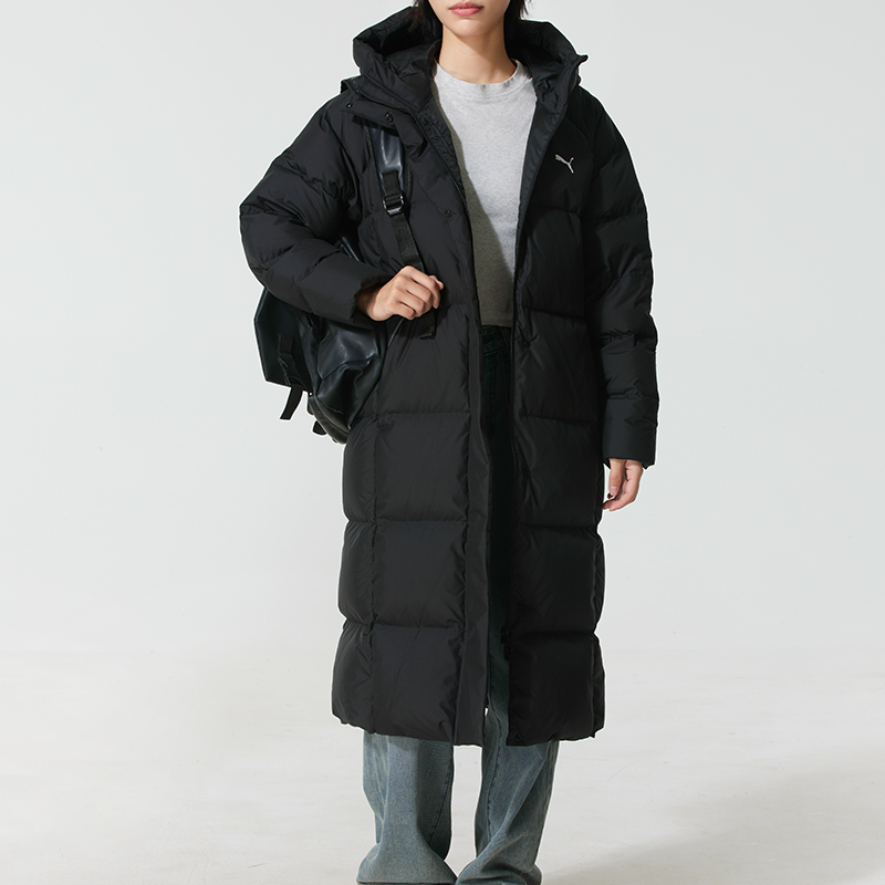 Puma彪马羽绒服女冬季新款黑色长款防风御寒休闲运动保暖羽绒外套