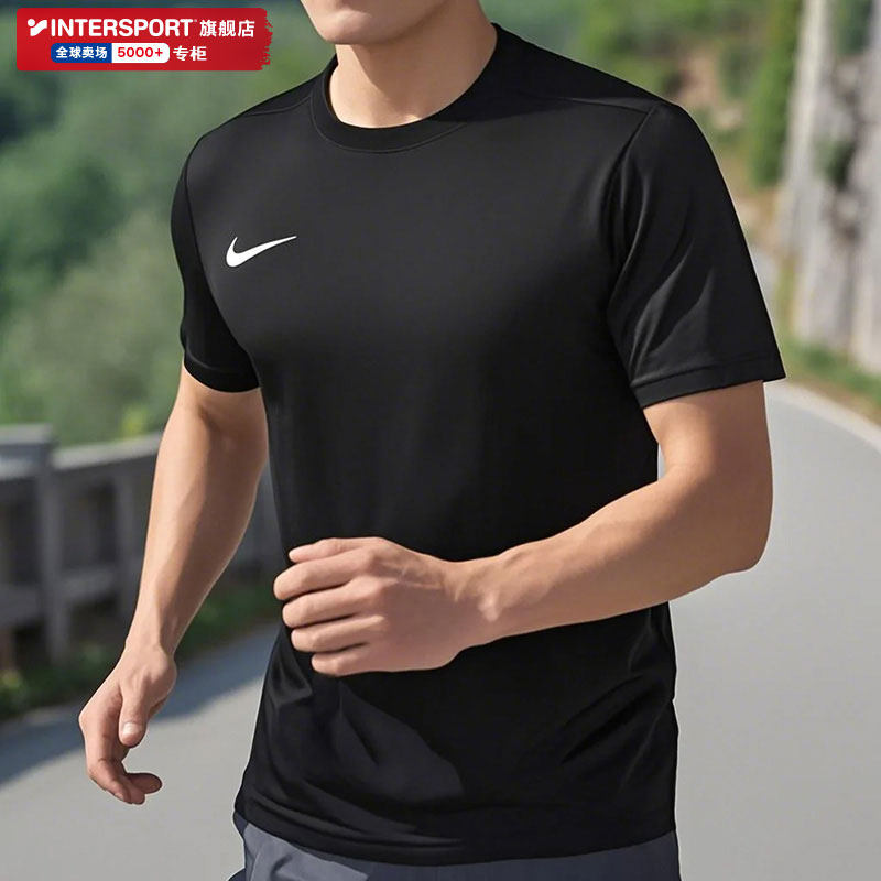 NIKE耐克男士短袖速干T恤跑步健身运动服黑色透气圆领半袖IB8640