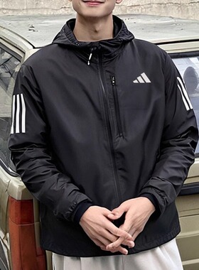 阿迪达斯外套男款正品官方休闲上衣连帽修身运动服梭织夹克IN1483