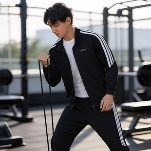 阿迪达运动套装男2026新款跑步训练外套夹克直筒长裤三条纹两件套