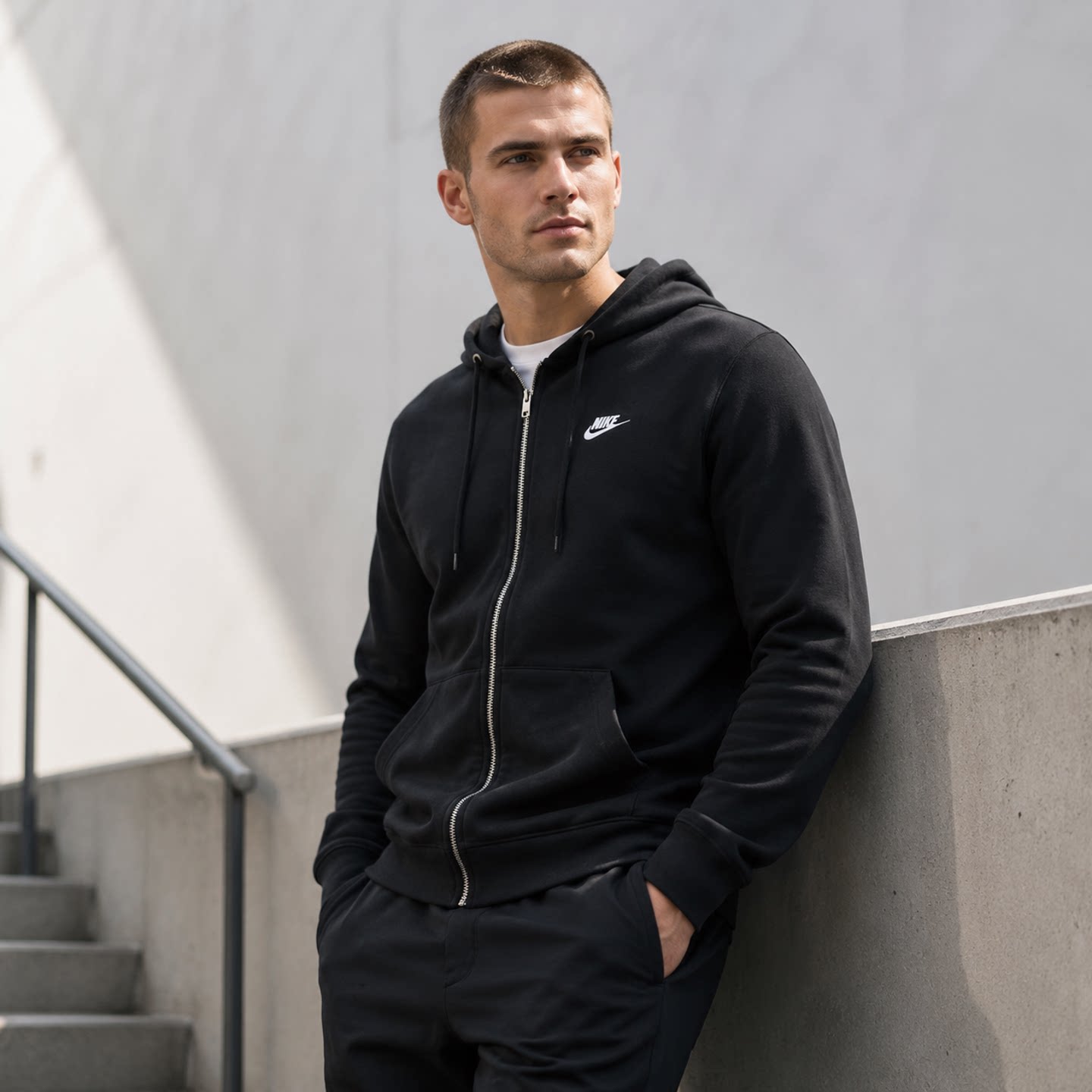 茵特丨NIKE耐克外套男装秋季黑色针织连帽夹克跑步休闲运动服上衣