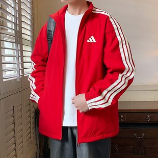 加绒立领夹克KR2519 运动服男士 阿迪达斯本命年红色外套男春季 新款