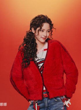 阿迪达斯三叶草外套女款开衫上衣马年新年款运动服红色线衫KT3171