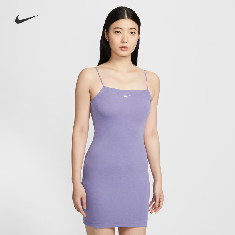 NIKE耐克官方女紧身细罗纹连衣裙夏季新款吊带辣妹裙小黑裙FN4158