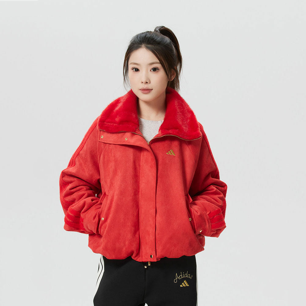阿迪达斯马年新年款外套女款运动服本命年红色加绒加厚夹克KH2661