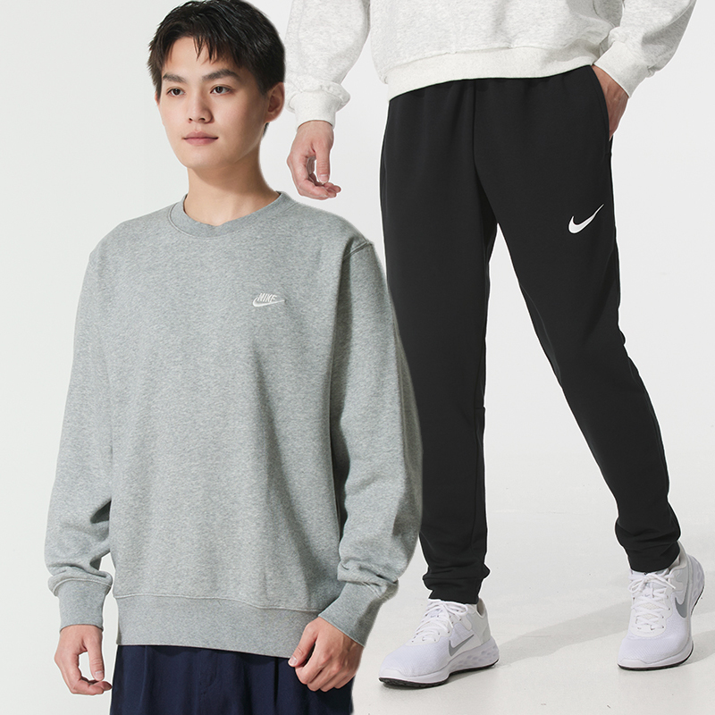 NIKE耐克跑步训练套装男装秋季新款加绒卫衣套头衫薄款长裤运动服