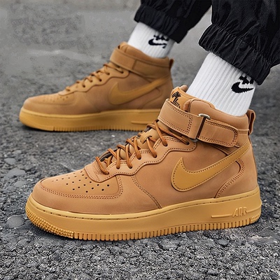 耐克空军一号板鞋男鞋子冬季高帮鞋小麦空军运动休闲鞋DJ9158-200