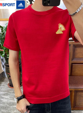 Adidas阿迪达斯马年本命年红色上衣2026春季新年款短袖T恤KR3078