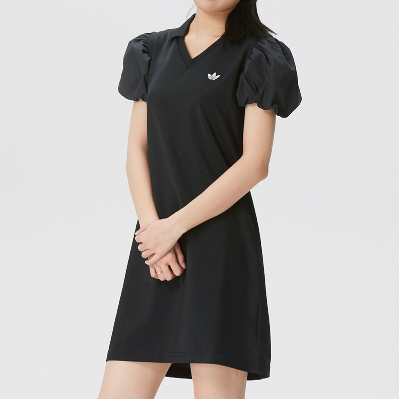 茵特丨阿迪达斯三叶草女裙夏季新款运动裙子时尚泡泡袖休闲连衣裙