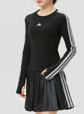 阿迪达斯女长袖T恤黑色健身训练服26春新款打底运动服跑步KS0030