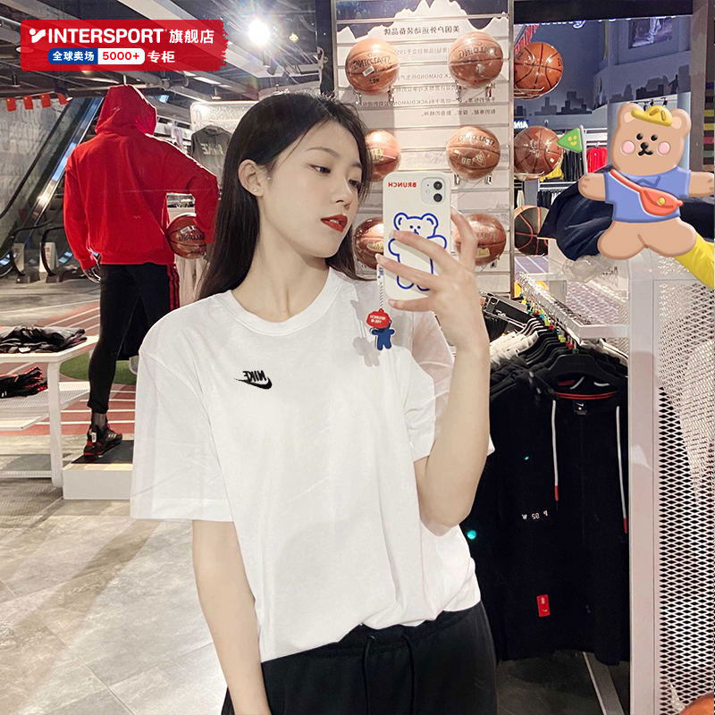 耐克情侣短袖T恤女装运动服半袖圆领休闲体恤男士白色上衣AR4999