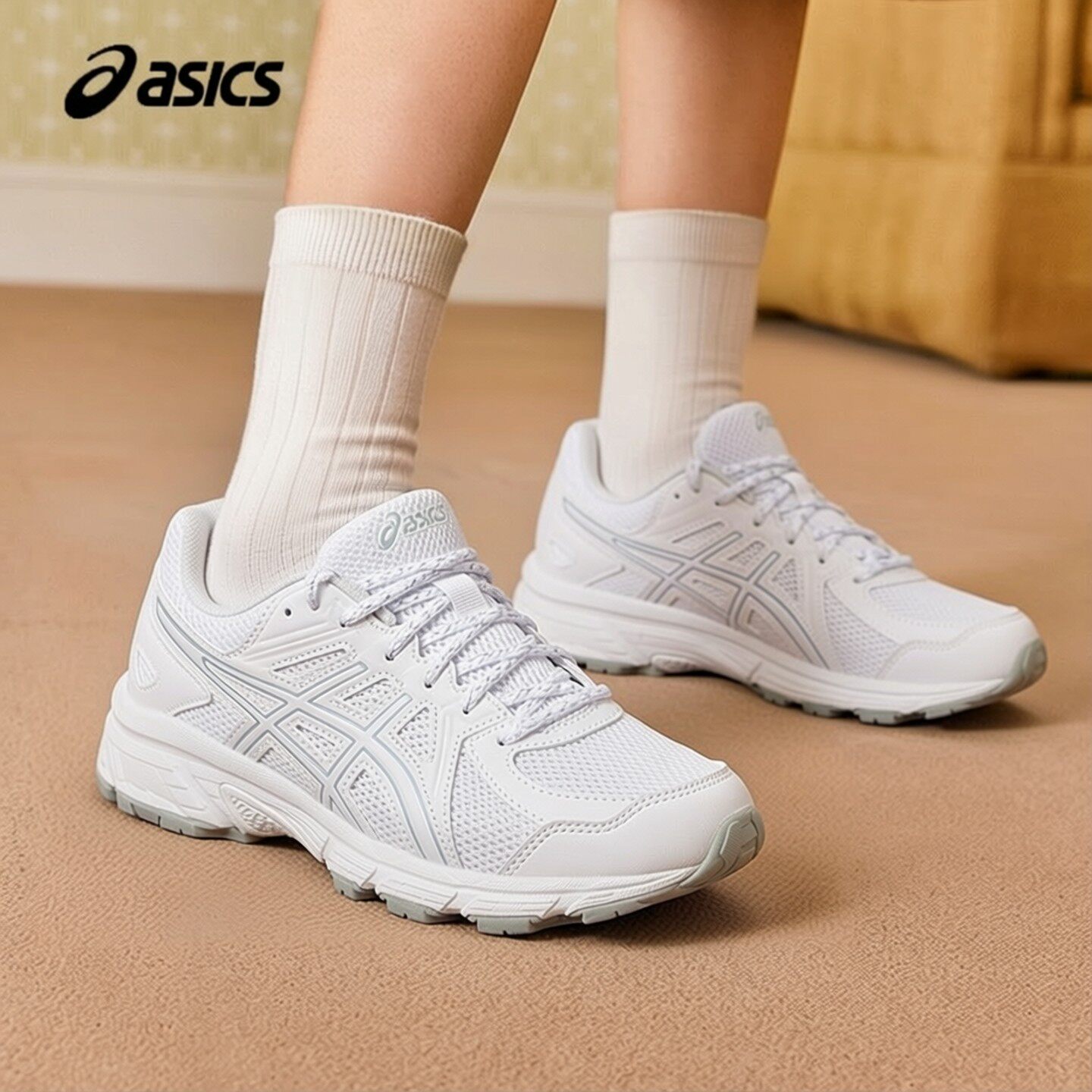 亚瑟士4E宽楦跑步鞋男鞋女鞋春季新款JOG 100运动鞋复古老爹鞋女