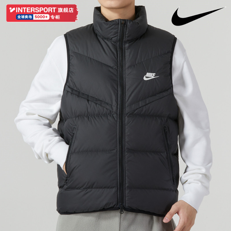 耐克黑色羽绒马甲立领男款冬新款Nike保暖运动休闲宽松夹克FB8184