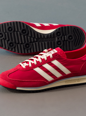 阿迪达斯红色女鞋德训鞋25新款三叶草婚鞋透气运动休闲鞋IE3475