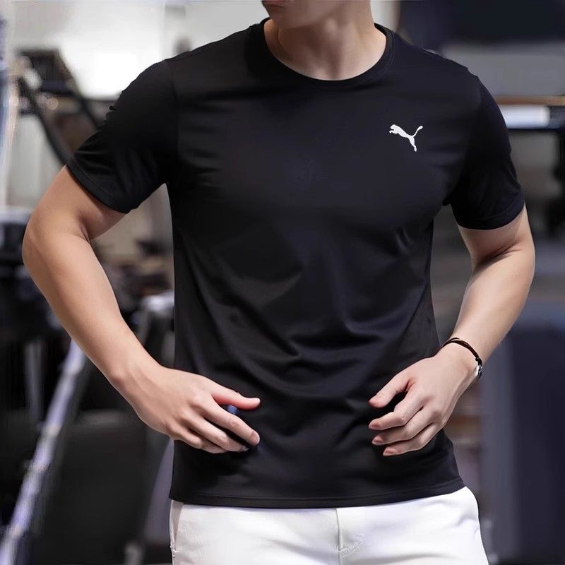 PUMA彪马速干短袖男装2025冬季新款运动服黑色透气健身衣跑步T恤